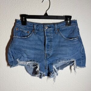Levi's 501 Original Fit High Rise Cut Off Shorts Womens 29 Blue Denim Cotton